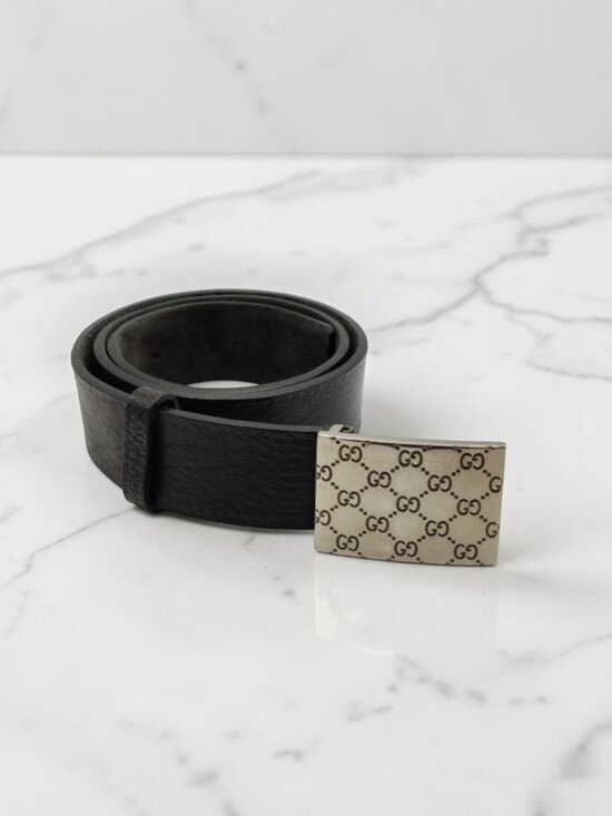 Gucci Black Leather Belt with Silver G-Pattern Buckle main image 9